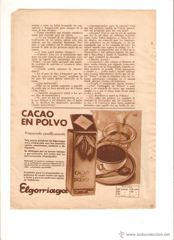 Coleccionismo: A&Ntilde;O 1935 RECORTE PRENSA PUBLICIDAD CACAO EN POLVO ELGORRIAGA IRUN