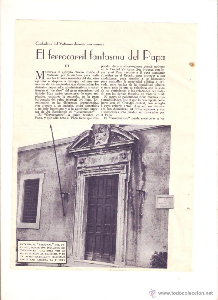Coleccionismo: A&Ntilde;O 1935 VIDA EN LA CIUDAD DEL VATICANO TREN FERROCARRIL FANTASMA DEL PAPA MARCONI RADIO TELEFONIA