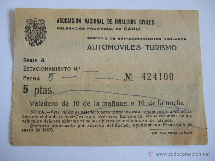 Colecionismo: ASOCIACION NACIONAL DE INVALIDOS - DELEGACION CADIZ - ESTACIONAMIENTO -A&Ntilde;OS 60 - PUBLICIDAD GALERIAS