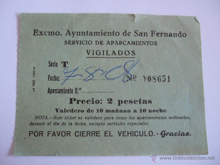Colecionismo: TICKET AYUNTAMIENTO DE SAN FERNANDO - SERVICIO DE APARCAMIENTOS - A&Ntilde;OS 60