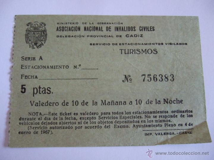 Colecionismo: ASOCIACION NACIONAL DE INVALIDOS - DELEGACION CADIZ - ESTACIONAMIENTO -A&Ntilde;OS 60 - PUBLICIDAD GALERIAS