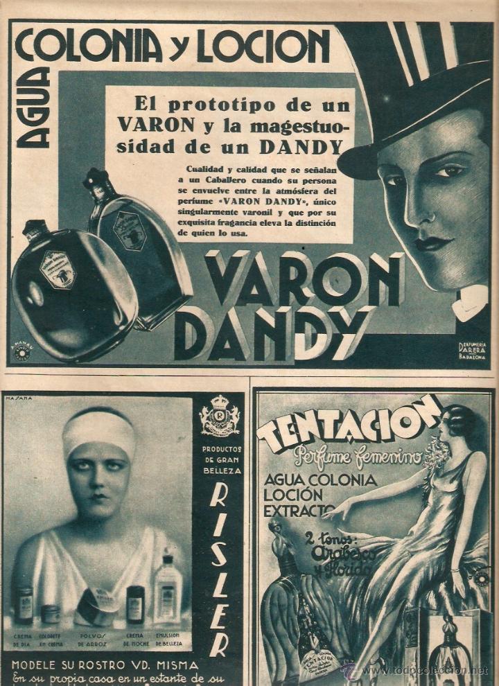 AÑO 1934 PRODUCTOS BELLEZA PERFUMERIA PARERA BADALONA VARON DANDY TENTACION RISLER PUBLICIAD (Coleccionismo - Laminas, Programas y Otros Documentos)