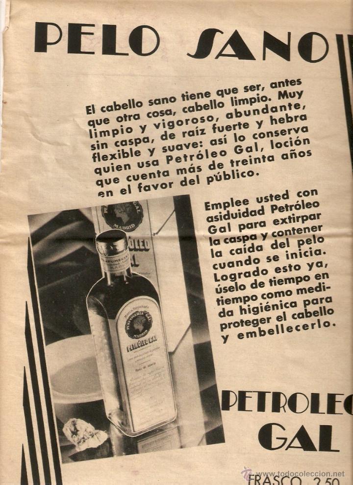Collectionnisme: A&Ntilde;OS 30 RECORTE PRENSA PUBLICIDAD PETROLEO GAL CAIDA DEL PELO PERFUMERIA GAL