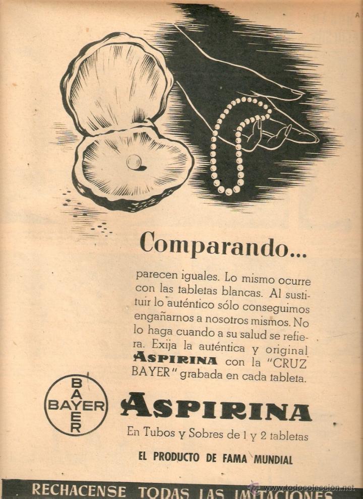 Collectionnisme: A&Ntilde;O 1950 RECORTE PRENSA PUBLICIDAD ASPIRINA BAYER FARMACIA PRODUCTOS FARMACEUTICOS