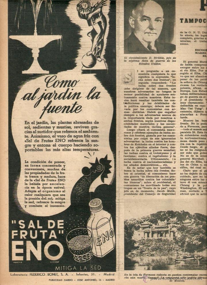 Collecting paper: A&Ntilde;O 1950 RECORTE PRENSA PUBLICIDAD SAL DE FRUTA ENO LABORATORIO FEDERICO BONET
