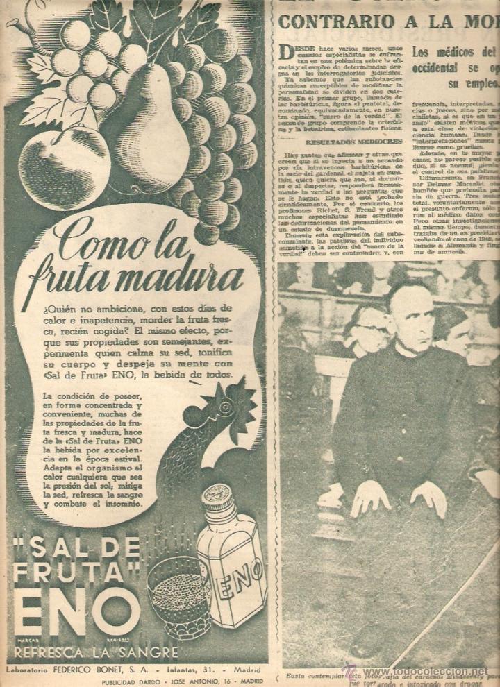 Collezionismo: A&Ntilde;O 1949 RECORTE PRENSA PUBLICIDAD SAL DE FRUTA ENO LABORATORIO FEDERICO BONET