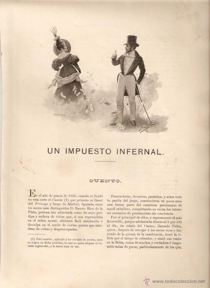 Collecting paper: A&Ntilde;O 1897 RECORTE PRENSA RELATO CORTO CUENTO UN IMPUESTO INFERNAL NILO MARIA FABRA DIBUJO CABRINETY