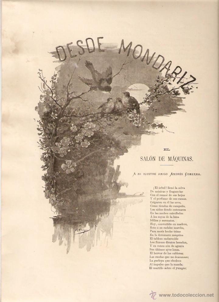 Sammelleidenschaft Papier: A&Ntilde;O 1897 POESIA MONDARIZ EL SALON DE MAQUINAS RICARDO BECERRO DE BENGOA DEDICADA A COMERMA CAMPOAMOR