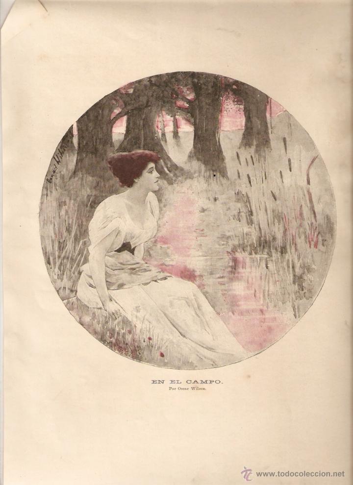 Collecting paper: A&Ntilde;O 1897 RECORTE PRENSA GRABADO LAMINA REPRODUCCION CUADRO EN EL CAMPO POR OSCAR WILSON