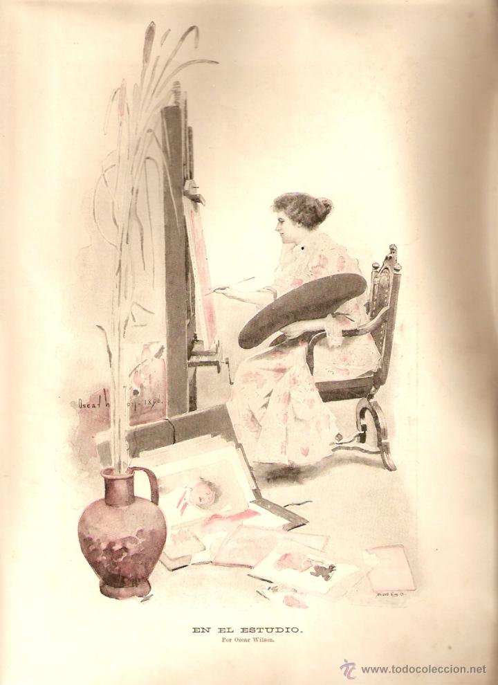 Collecting paper: A&Ntilde;O 1897 RECORTE PRENSA LAMINA REPRODUCCION GRABADO EN EL ESTUDIO OSCAR WILSON