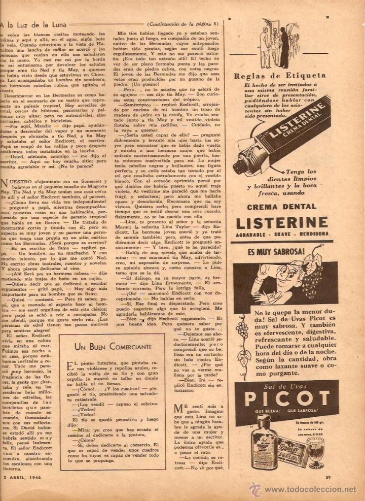 Coleccionismo: A&Ntilde;O 1946 RECORTE PRENSA PUBLICIDAD CREMA DENTAL LISTERINE DENTIFRICO SAL DE UVAS PICOT