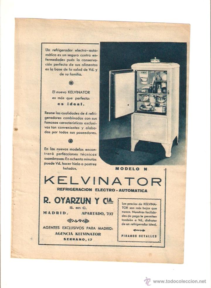 Collecting paper: A&Ntilde;O 1934 RECORTE PRENSA PUBLICIDAD ELECTRODOMESTICOS NEVERA REGRIGERADOR KELVINATOR