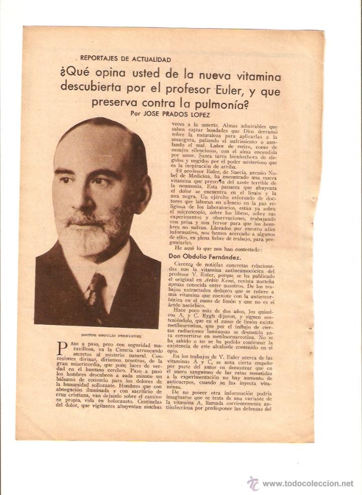 Collecting paper: A&Ntilde;O 1934 CIENCIA MEDICINA VACUNA EULER PULMONIA OBDULIO FERNANDEZ MAESTRE IBA&Ntilde;EZ CARDENAL LANDA