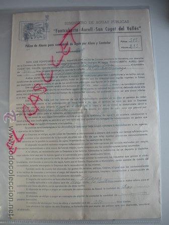 Collezionismo: ANTIGUO CONTRATO DE SUMINISTRO DE AGUAS PUBLICAS . SAN CUGAT DEL VALLES - 29- 3 - 1946-