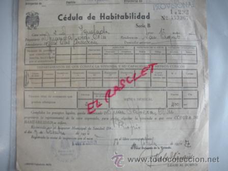 Collezionismo: ANTIGUA  CEDULA  DE  HABITABILIDAD  -  TARRASA  13  OCTUBRE  DE  1956  -
