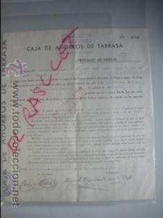 Coleccionismo: ANTIGUO CONTRATO DE PRESTAMO DE CAJA DE AHORROS DE TARRASA- DEL 24 DICIEMBRE DE 1940 -