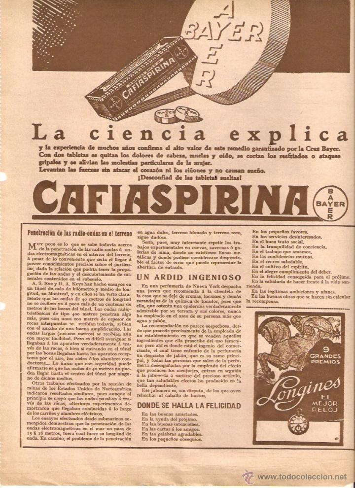Coleccionismo: A&Ntilde;O 1929 RECORTE PRENSA PUBLICIDAD CAFIASPIRINA