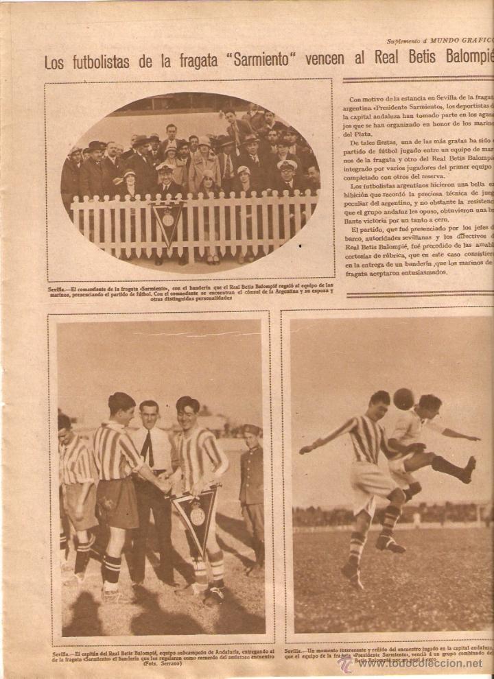 Collecting paper: A&Ntilde;O 1929 DEPORTES FUTBOL PARTIDO FUTBOLISTAS DE LA FRAGATA SARMIENTO Y EL REAL BETIS BALOMPIE