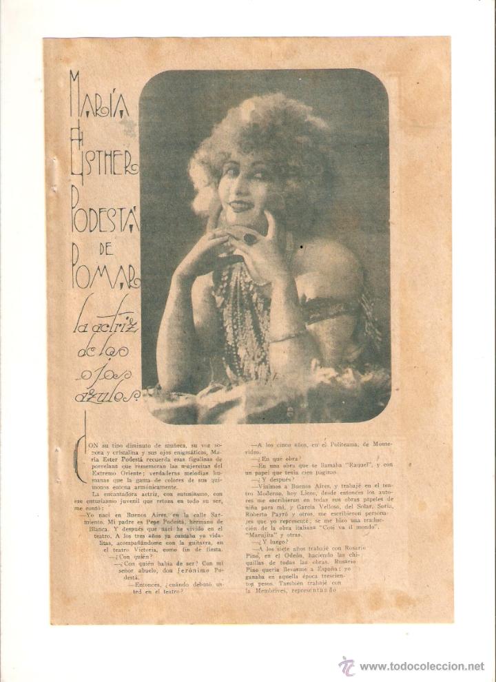 Collecting paper: A&Ntilde;O 1926 RECORTE PRENSA TEATRO MARIA ESTHER PODESTA DE POMAR ACTRIZ ARGENTINA