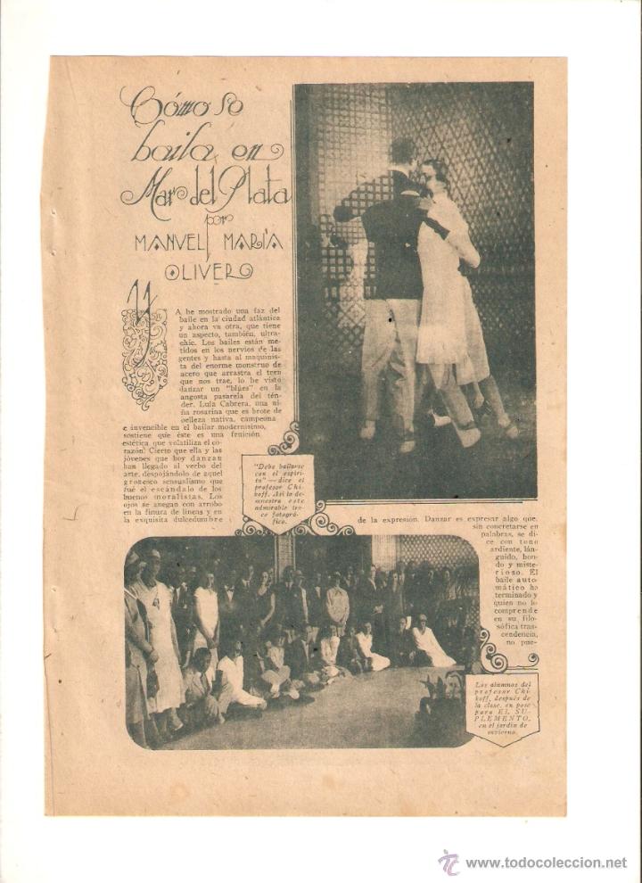 Collecting paper: A&Ntilde;O 1926 RECORTE PRENSA BAILE DE SALON COMO SE BAILA EN MAR DEL PLATA DANZA