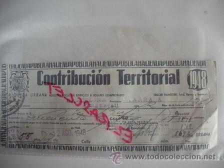 Collezionismo: ANTIGUO  RECIBO  DE  -  CONTRIBUCION  TERRITORIA  - TARRASA -  DEL A&Ntilde;O 1948  -