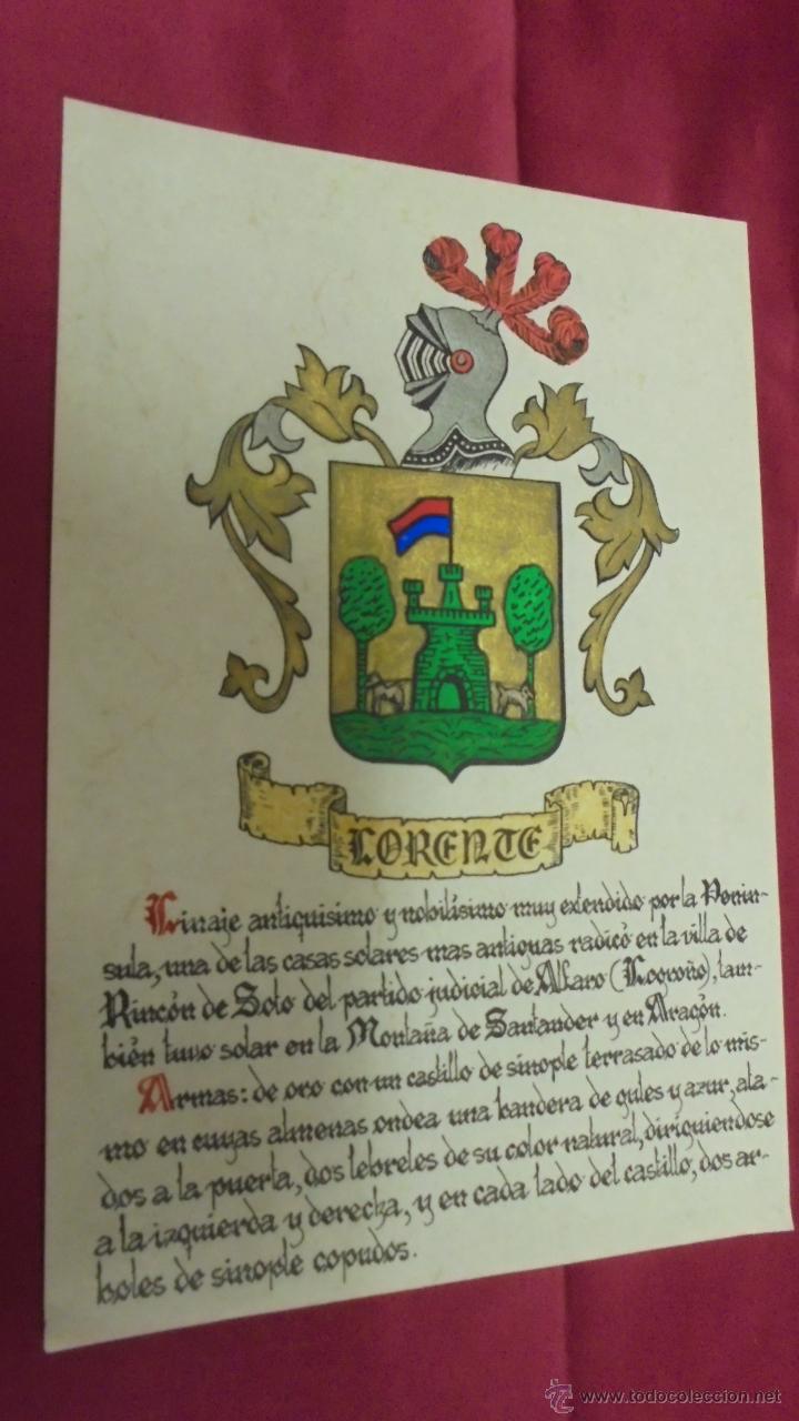 Sammelleidenschaft Papier: LORENTE. ESCUDO HER&Aacute;LDICO. ESCUDO DE ARMAS. PINTADO A MANO.