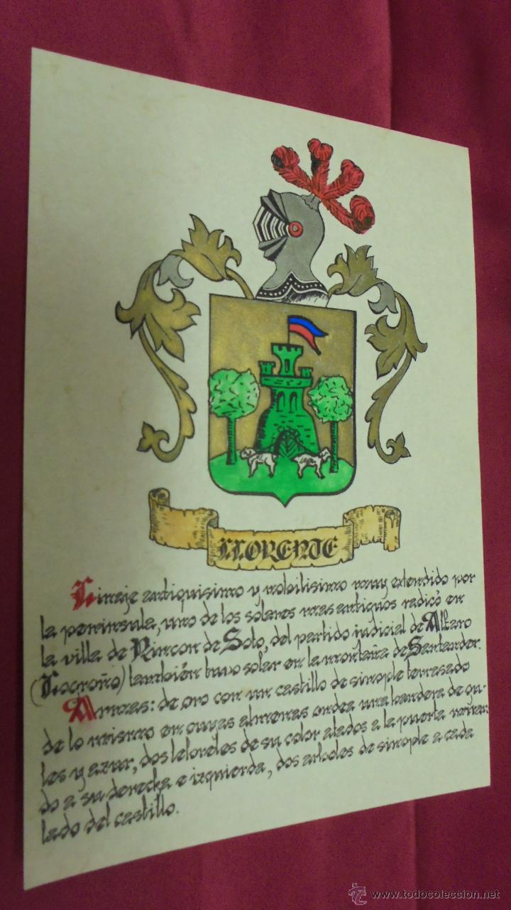 Sammelleidenschaft Papier: LLORENTE. ESCUDO HER&Aacute;LDICO. ESCUDO DE ARMAS. PINTADO A MANO.