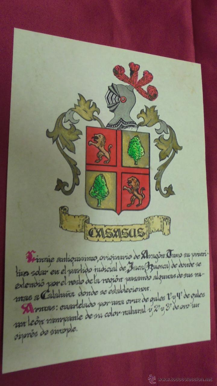 Sammelleidenschaft Papier: CASASAS. ESCUDO HER&Aacute;LDICO. ESCUDO DE ARMAS. PINTADO A MANO.