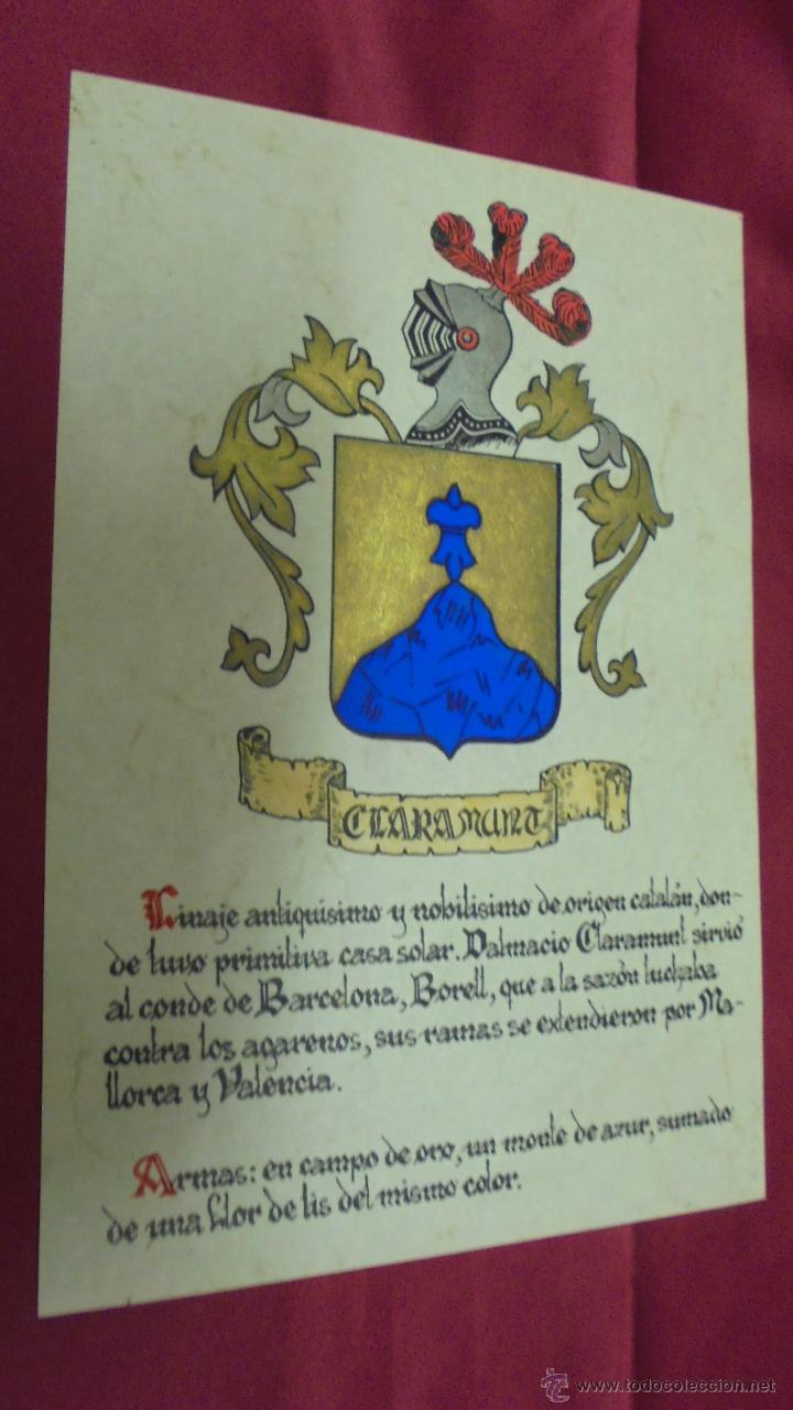 Sammelleidenschaft Papier: CLARAMUNT. ESCUDO HER&Aacute;LDICO. ESCUDO DE ARMAS. PINTADO A MANO.