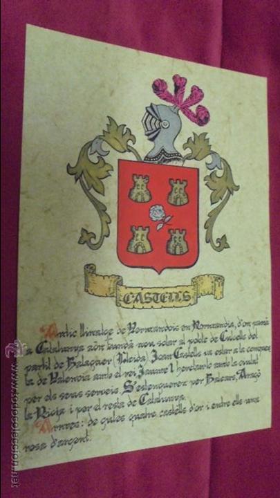 Sammelleidenschaft Papier: CASTELLS. ESCUDO HER&Aacute;LDICO. ESCUDO DE ARMAS. PINTADO A MANO.