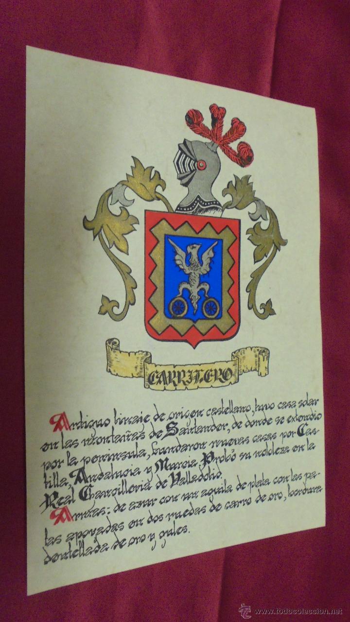 Sammelleidenschaft Papier: CARRILERO. ESCUDO HER&Aacute;LDICO. ESCUDO DE ARMAS. PINTADO A MANO.