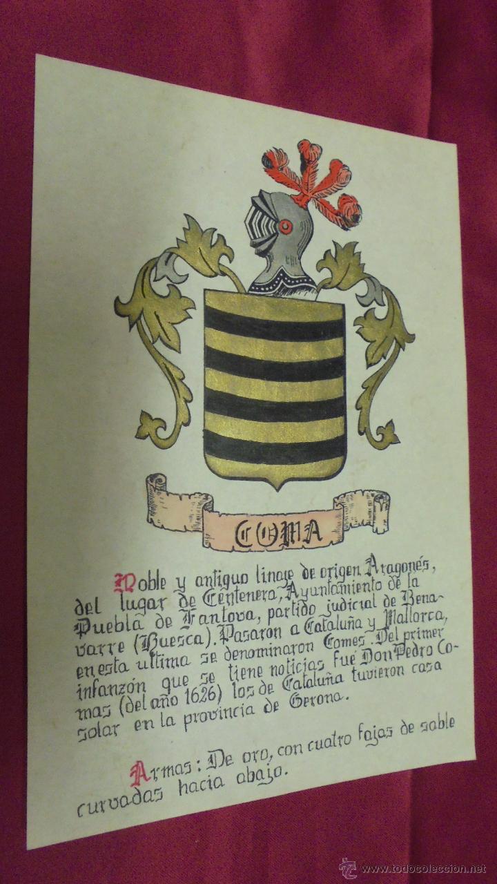 Sammelleidenschaft Papier: COMA. ESCUDO HER&Aacute;LDICO. ESCUDO DE ARMAS. PINTADO A MANO.