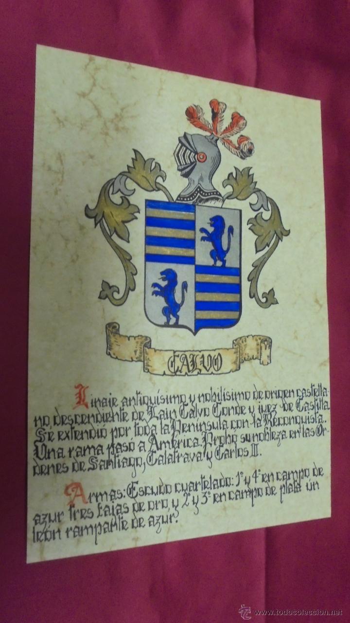 Sammelleidenschaft Papier: CALVO. ESCUDO HER&Aacute;LDICO. ESCUDO DE ARMAS. PINTADO A MANO.