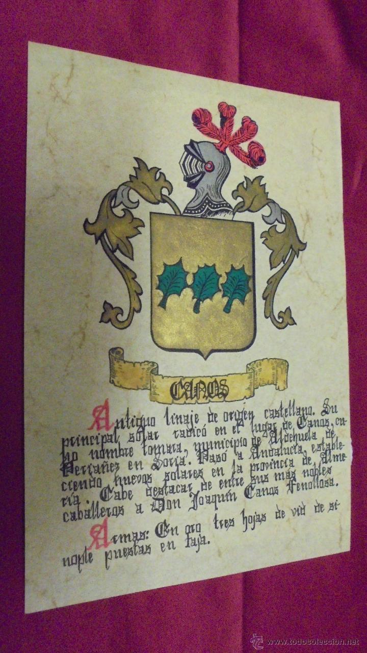 Sammelleidenschaft Papier: CANOS. ESCUDO HER&Aacute;LDICO. ESCUDO DE ARMAS. PINTADO A MANO.
