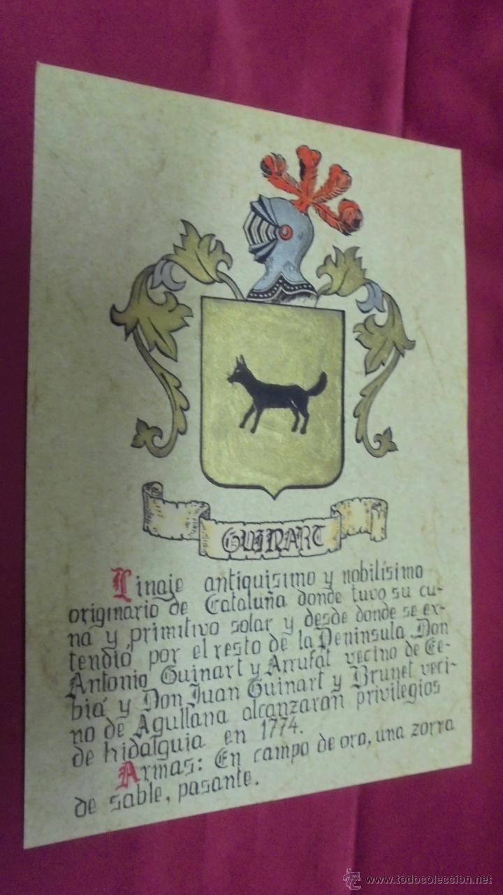 Sammelleidenschaft Papier: GUINART. ESCUDO HER&Aacute;LDICO. ESCUDO DE ARMAS. PINTADO A MANO.