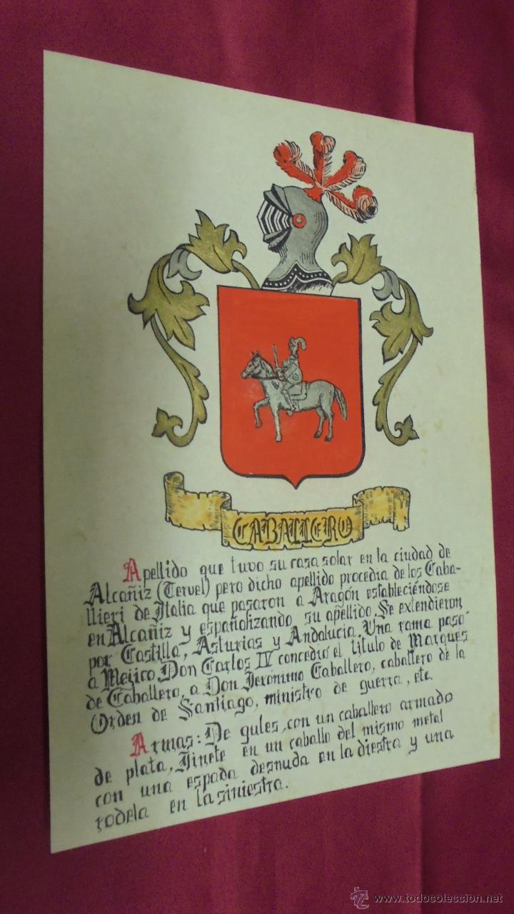 Sammelleidenschaft Papier: CABALLERO. ESCUDO HER&Aacute;LDICO. ESCUDO DE ARMAS. PINTADO A MANO.