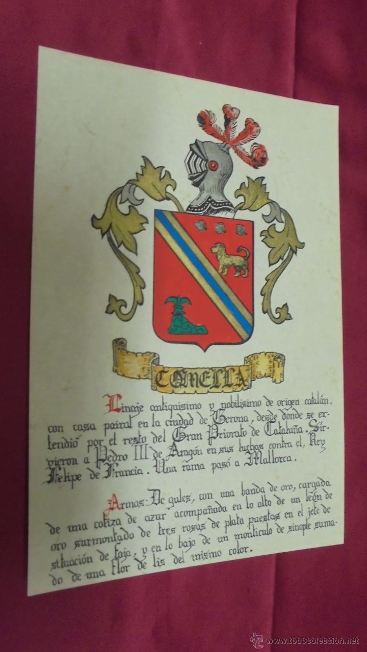 Sammelleidenschaft Papier: COMELLA. ESCUDO HER&Aacute;LDICO. ESCUDO DE ARMAS. PINTADO A MANO.