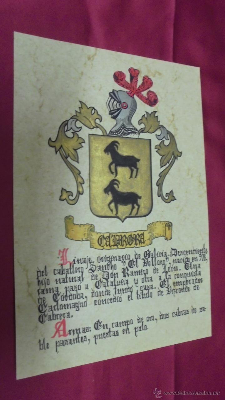 Sammelleidenschaft Papier: CABRERA. ESCUDO HER&Aacute;LDICO. ESCUDO DE ARMAS. PINTADO A MANO.