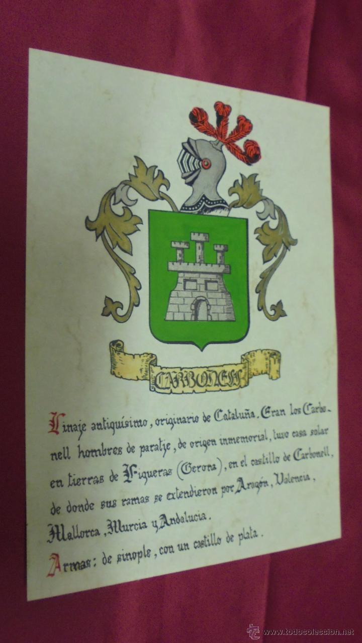 Sammelleidenschaft Papier: CARBONELL. ESCUDO HER&Aacute;LDICO. ESCUDO DE ARMAS. PINTADO A MANO.