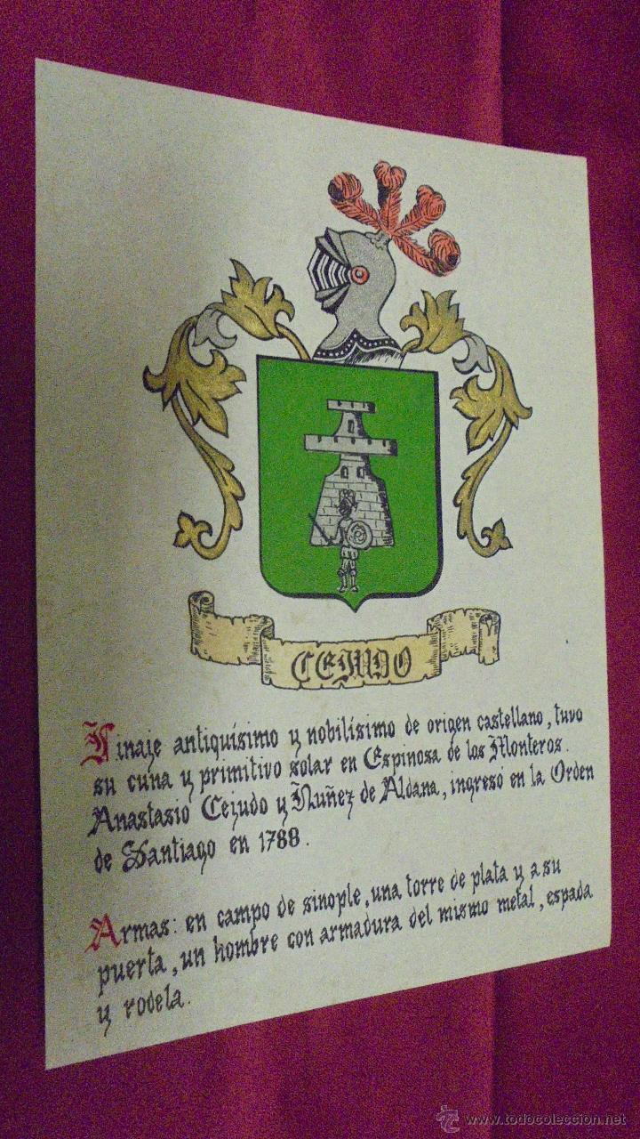 Sammelleidenschaft Papier: CEJUDO. ESCUDO HER&Aacute;LDICO. ESCUDO DE ARMAS. PINTADO A MANO.