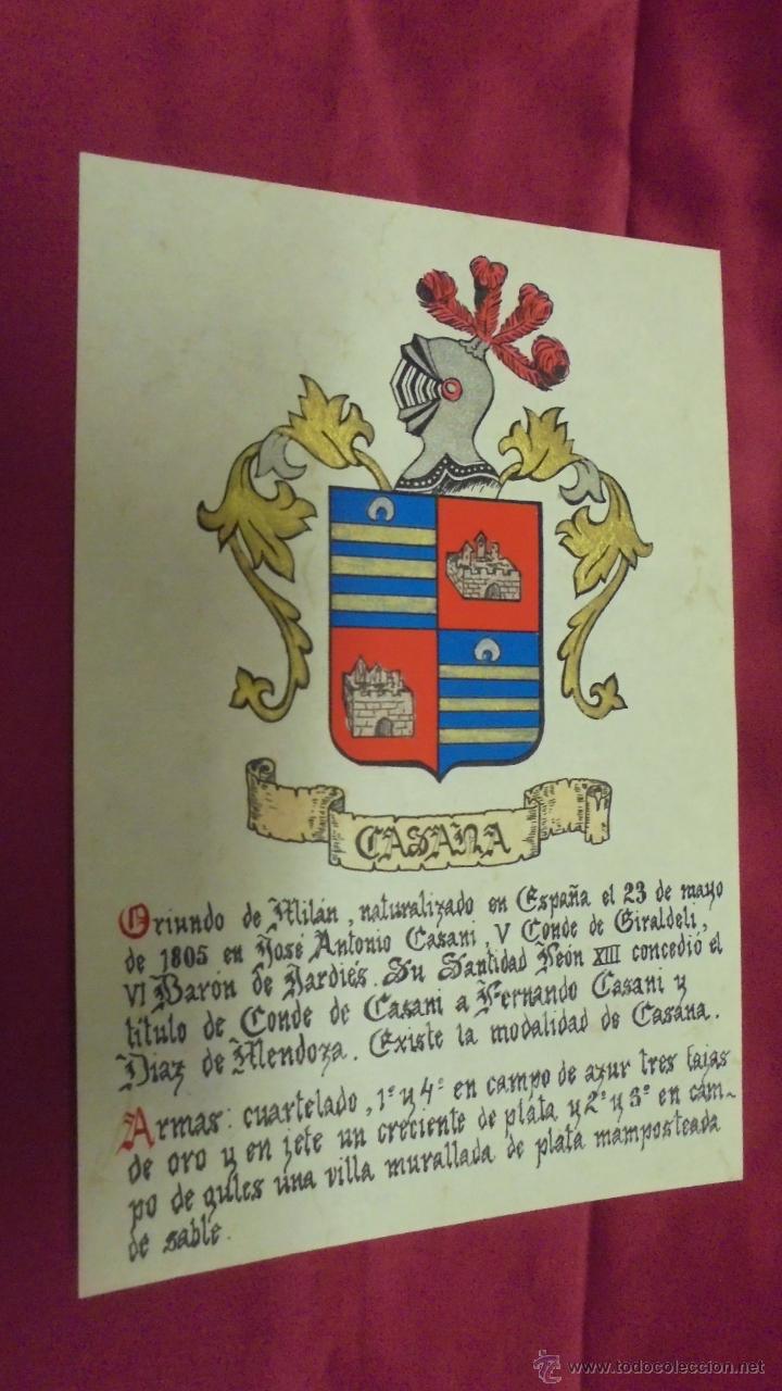Sammelleidenschaft Papier: CASANA. ESCUDO HER&Aacute;LDICO. ESCUDO DE ARMAS. PINTADO A MANO.