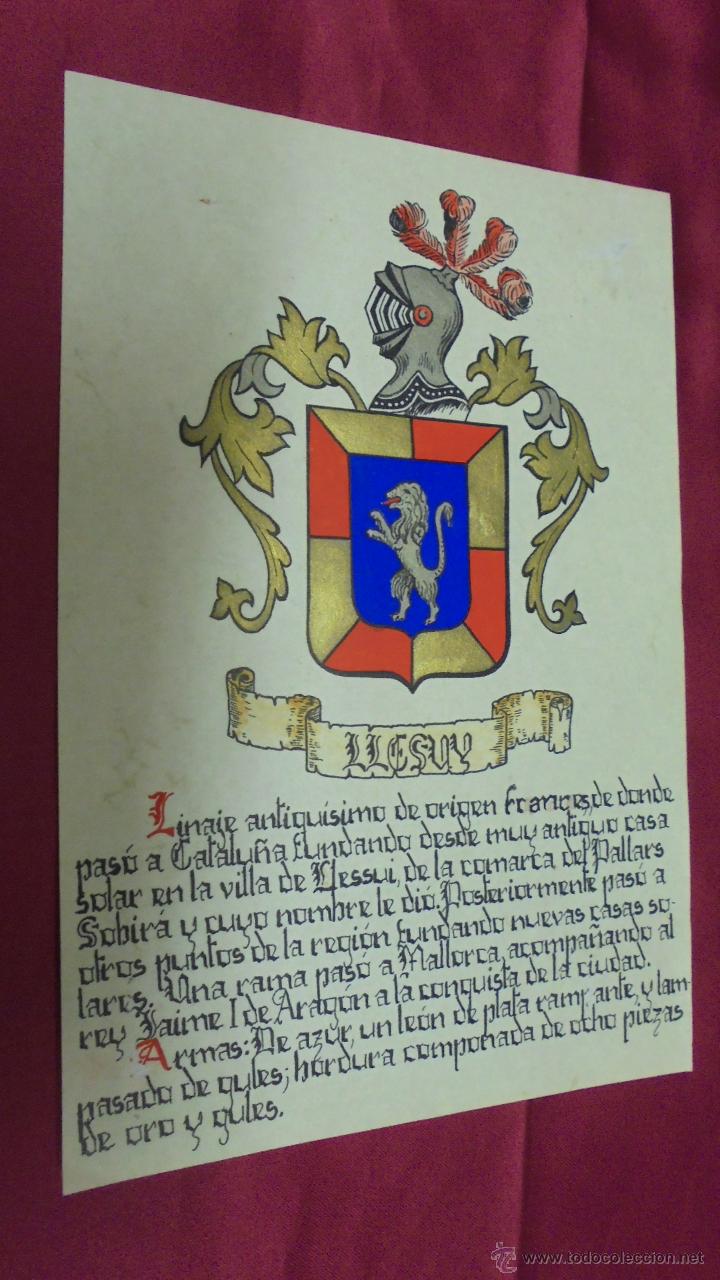 Collezionismo: LLESUY. ESCUDO HER&Aacute;LDICO. ESCUDO DE ARMAS. PINTADO A MANO.