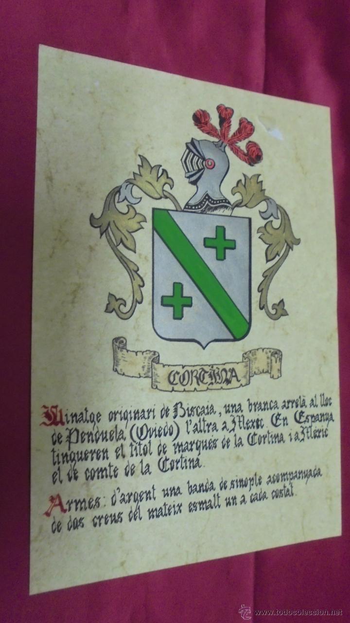 Collezionismo: CORTINA. ESCUDO HER&Aacute;LDICO. ESCUDO DE ARMAS. PINTADO A MANO.