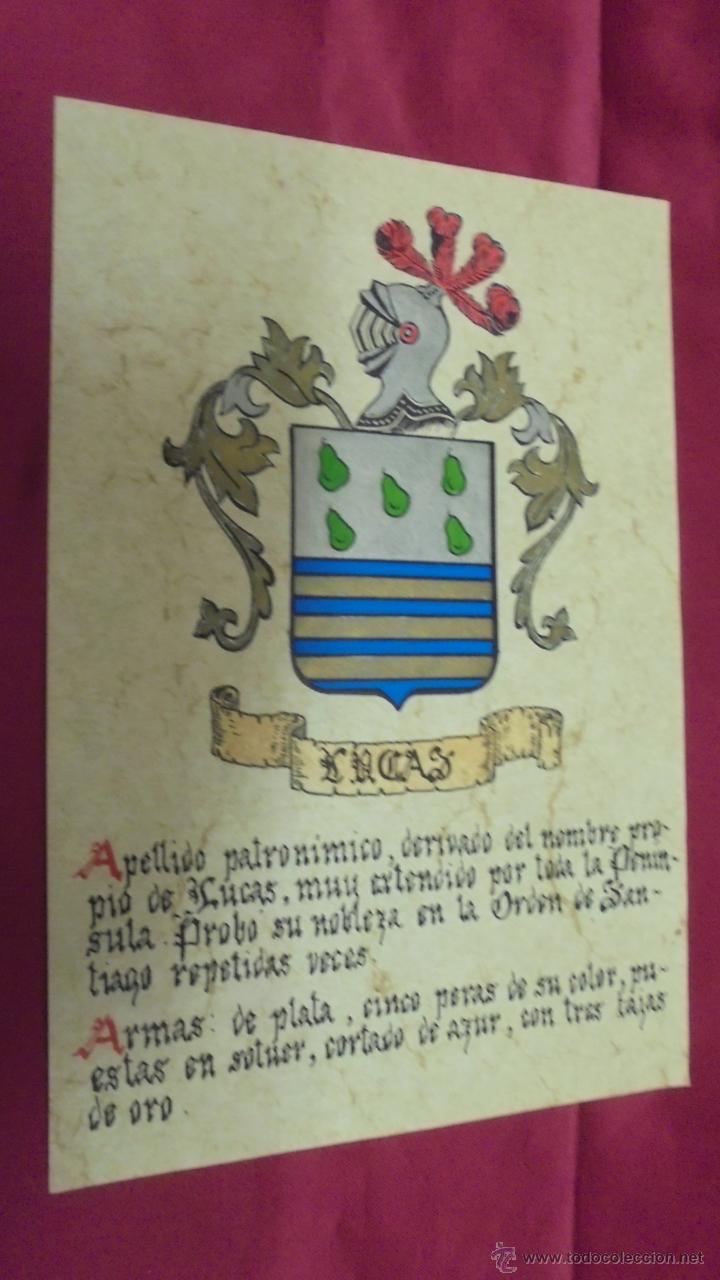 Collezionismo: LUCAS. ESCUDO HER&Aacute;LDICO. ESCUDO DE ARMAS. PINTADO A MANO.
