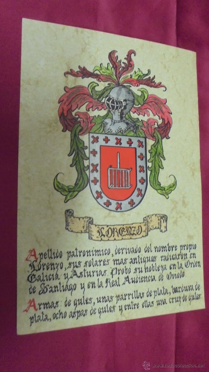 Collezionismo: LORENZO. ESCUDO HER&Aacute;LDICO. ESCUDO DE ARMAS. PINTADO A MANO.
