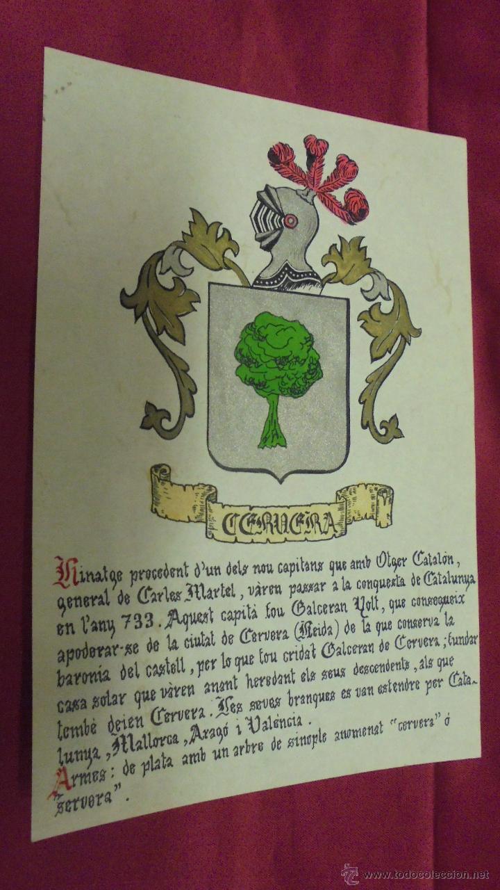Sammelleidenschaft Papier: CERVERA. ESCUDO HER&Aacute;LDICO. ESCUDO DE ARMAS. PINTADO A MANO.