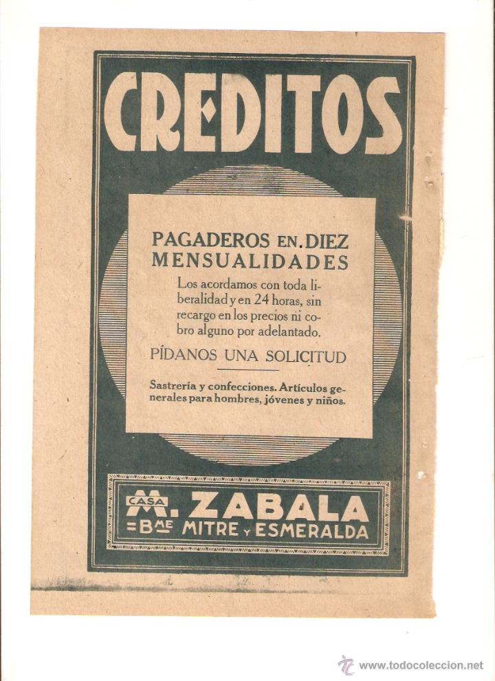 Coleccionismo: A&Ntilde;O 1926 RECORTE PRENSA PUBLICIDAD CREDITOS CASA M ZABALA