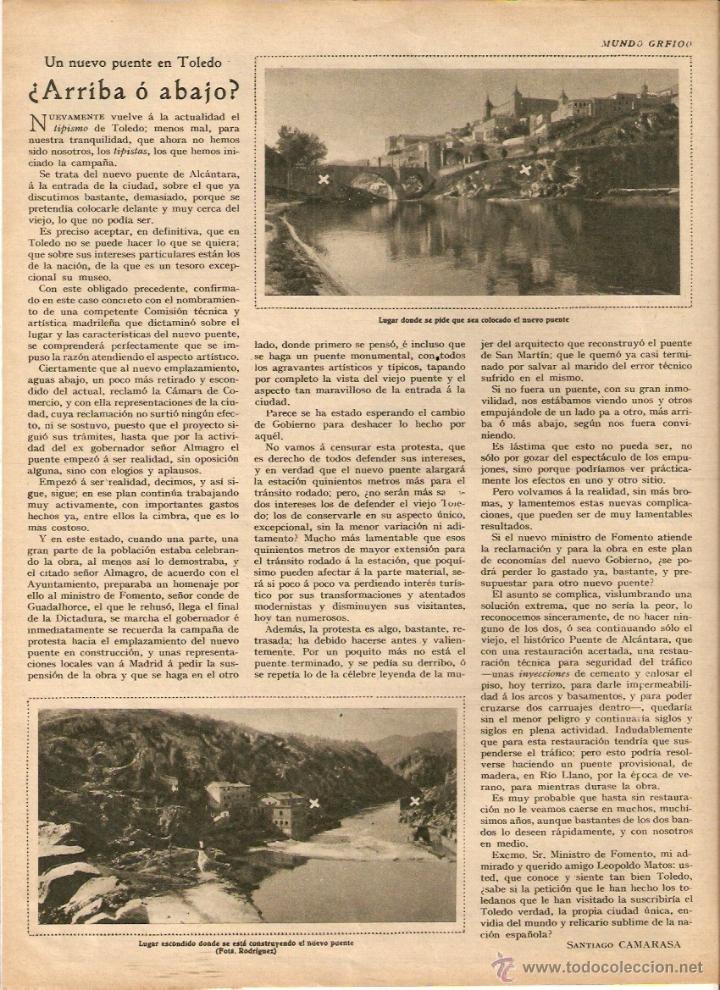 Coleccionismo: A&Ntilde;O 1930 RECORTE PRENSA LOCALIZACION DEL NUEVO PUENTE DE ALCANTARA EN TOLEDO JABO GAL BARBA AFEITADO