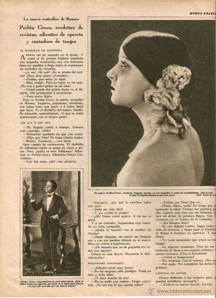 Collecting paper: A&Ntilde;O 1930 RECORTE PRENSA PERLITA GRECO ACTRIZ ESTRELLA DEL TEATRO ROMEA VEDETTE REVISTA TANGO