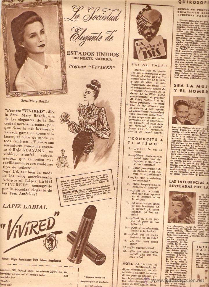 Coleccionismo: A&Ntilde;O 1934 RECORTE PRENSA PUBLICIDAD MARY BOADLE PUBLICITANDO LAPIZ LABIAL VIVIRED BELLEZA
